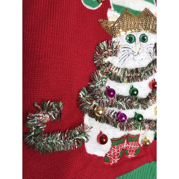 33 Degrees Purr..Fect Cat Jingle Bells Elf Hat Ugly Christmas Sweater Large New - Picture 4 of 9